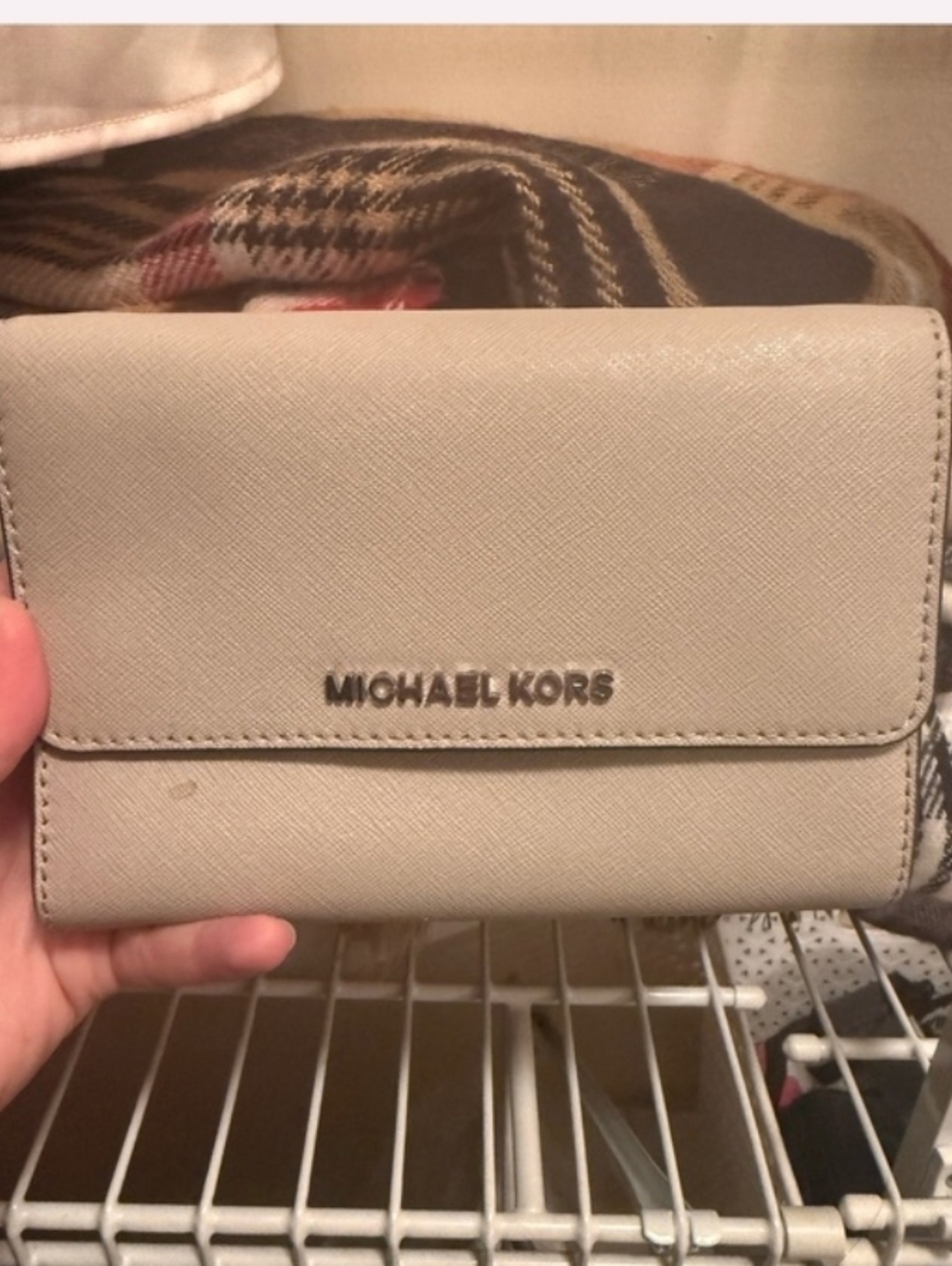 Michael Kors Beige Saffiano Leather Compact Wallet
